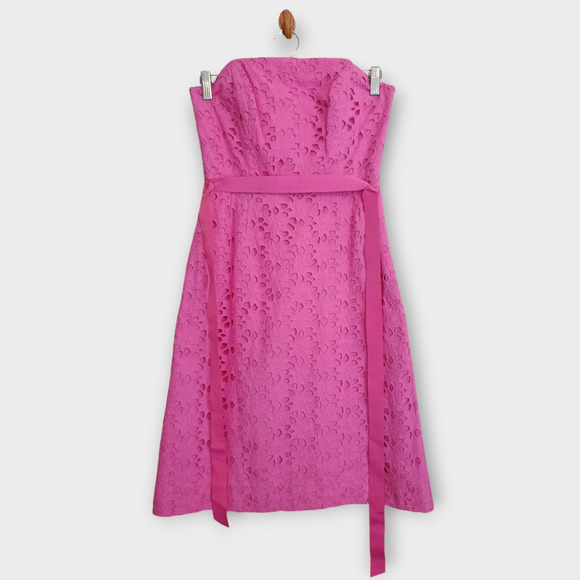 Lilly Pulitzer Dress Women 2 Pink Eyelet Crochet Coquette Floral Twee Mini Flare - Picture 1 of 7